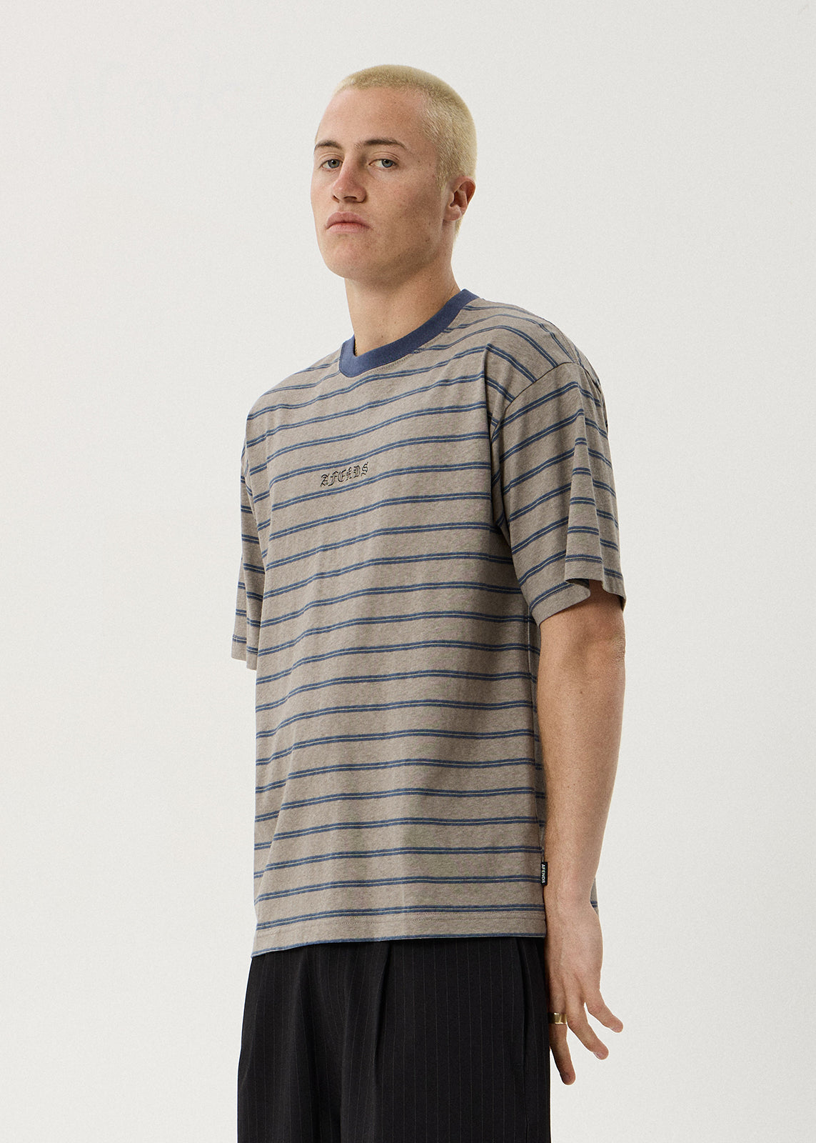 AFENDS Eureka - Boxy Tee - Olive Stripe