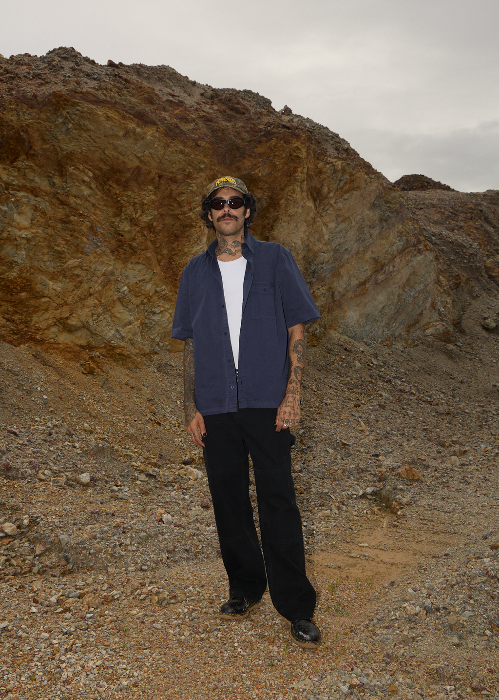 AFENDS Mens Overdie - Overdyed Short Sleeve Shirt - Deep Sea