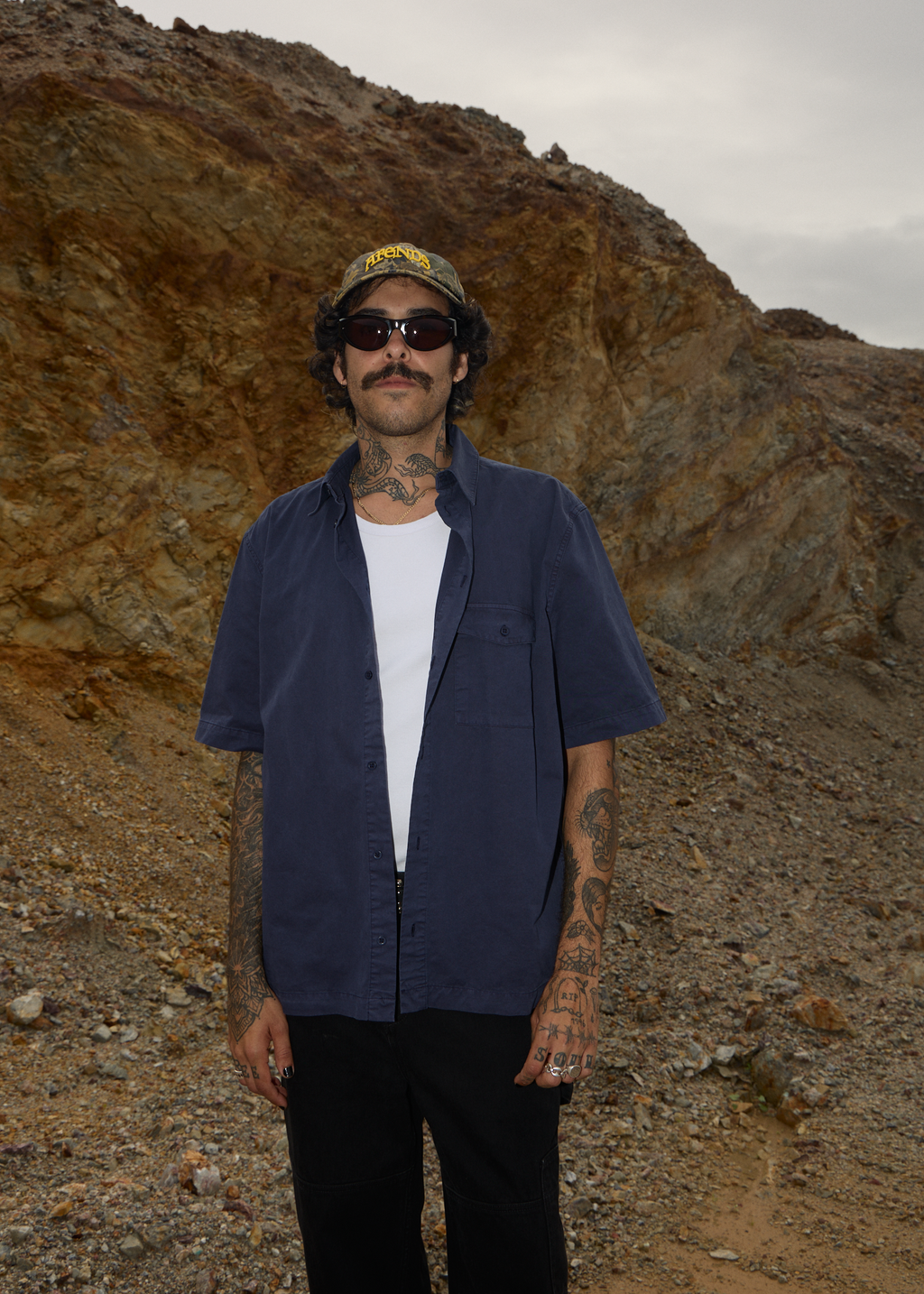 AFENDS Mens Overdie - Overdyed Short Sleeve Shirt - Deep Sea