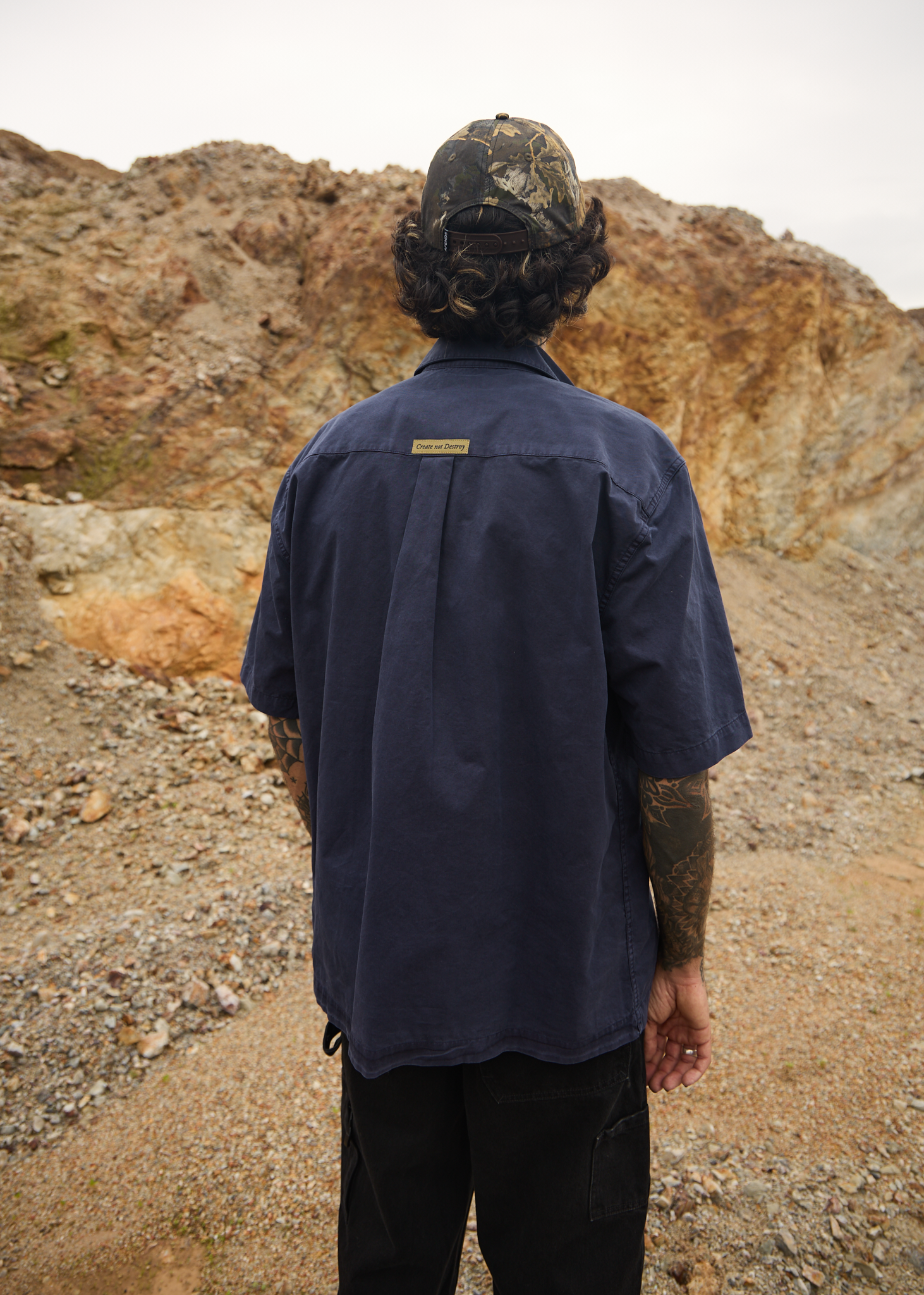 AFENDS Mens Overdie - Overdyed Short Sleeve Shirt - Deep Sea