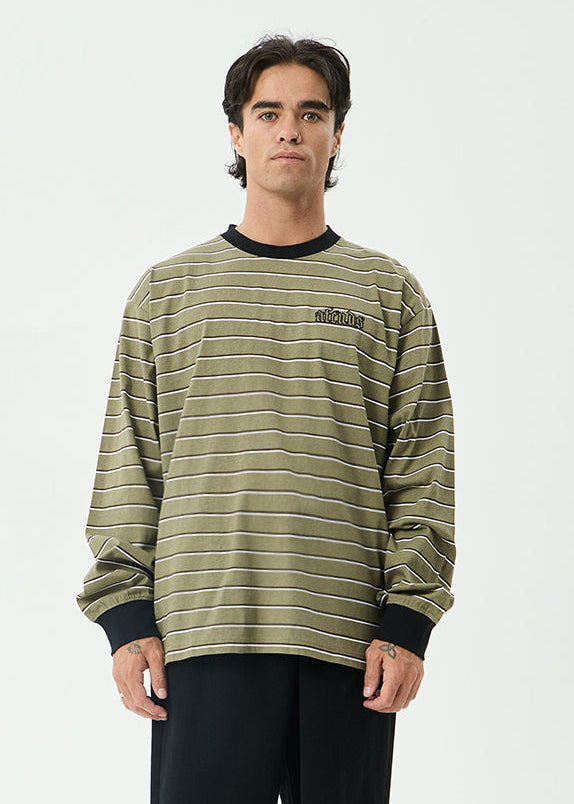 AFENDS Mens Altitude - Boxy Long Sleeve Tee - Stone Stripe