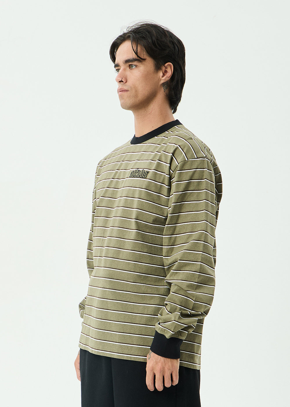 AFENDS Mens Altitude - Boxy Long Sleeve Tee - Stone Stripe