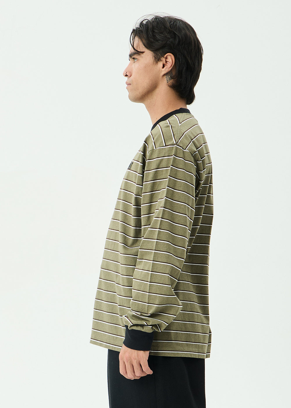 AFENDS Mens Altitude - Boxy Long Sleeve Tee - Stone Stripe