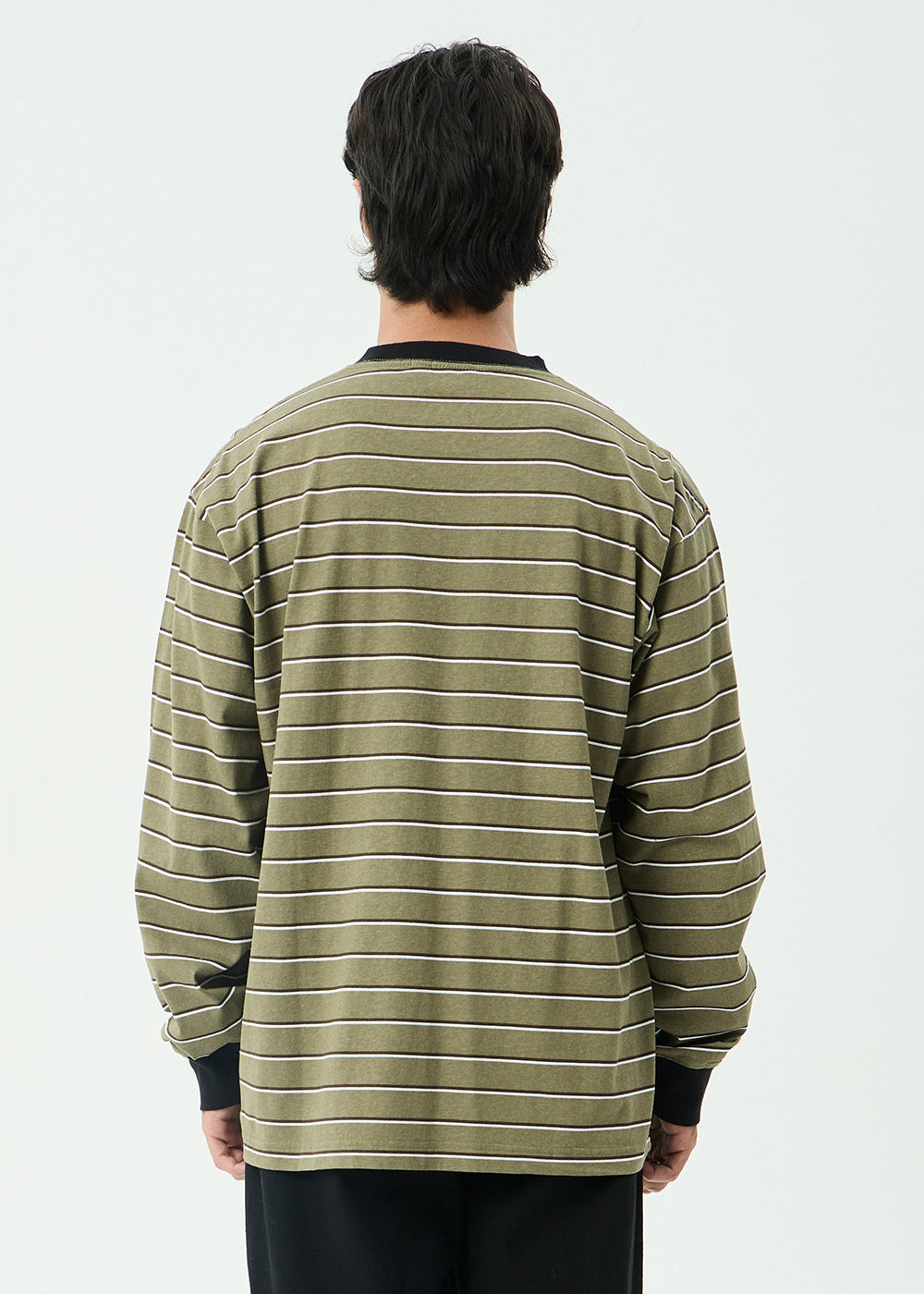AFENDS Mens Altitude - Boxy Long Sleeve Tee - Stone Stripe