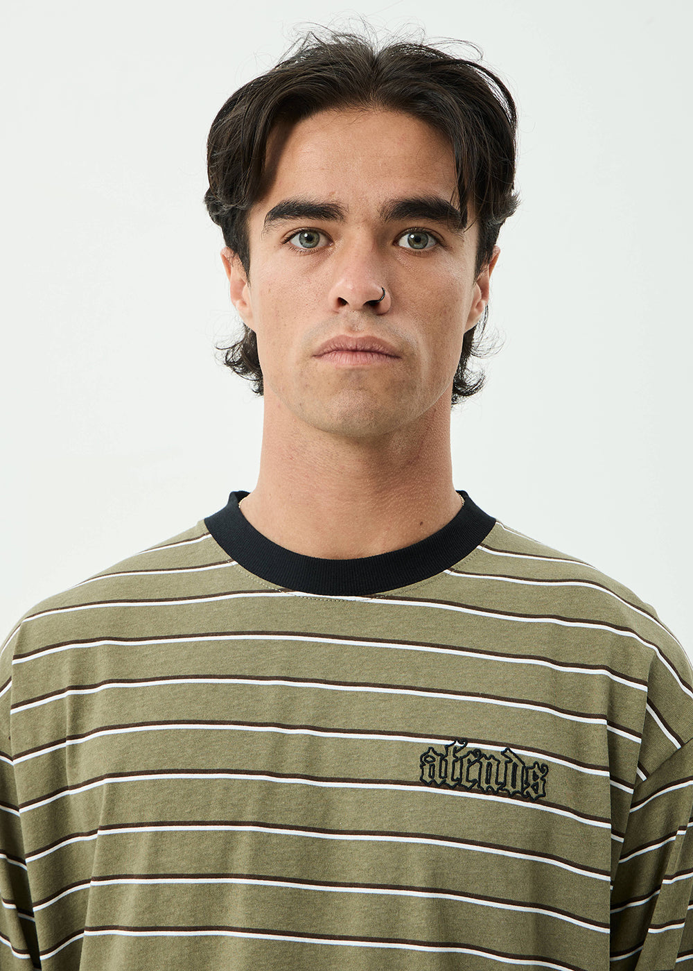 AFENDS Mens Altitude - Boxy Long Sleeve Tee - Stone Stripe