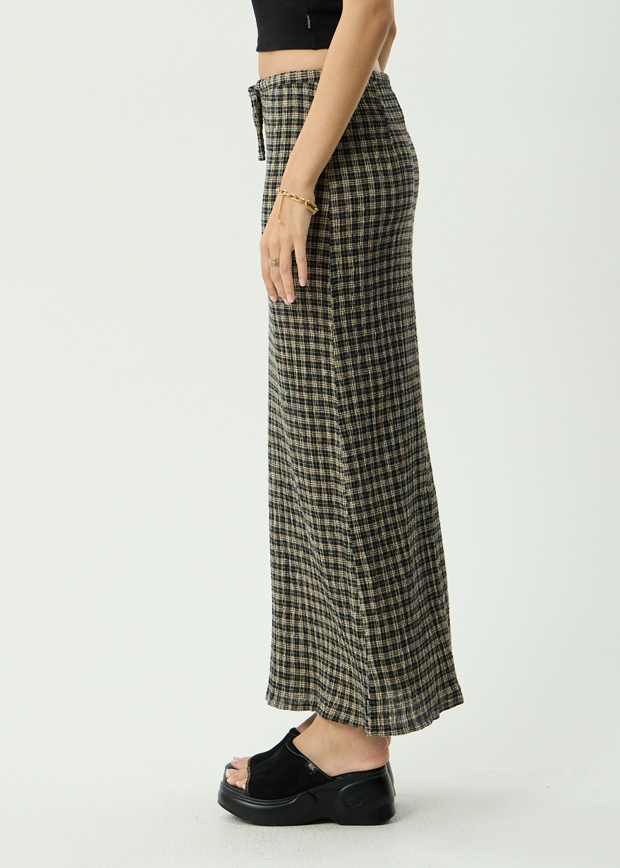 AFENDS Womens Frida - Seersucker Maxi Skirt - Tan / Olive Check