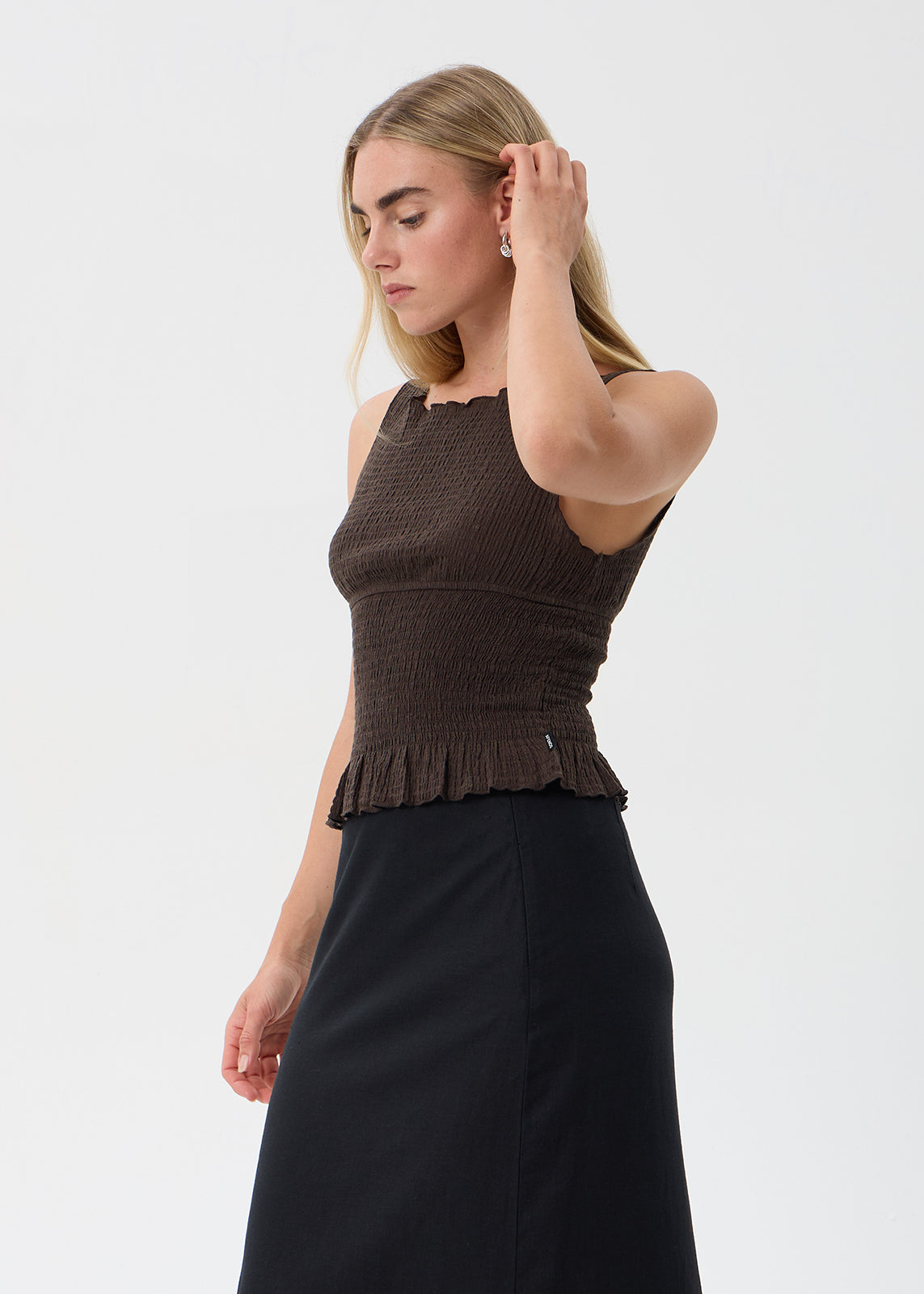 AFENDS Cedar - Seersucker Sleeveless Top - Coffee