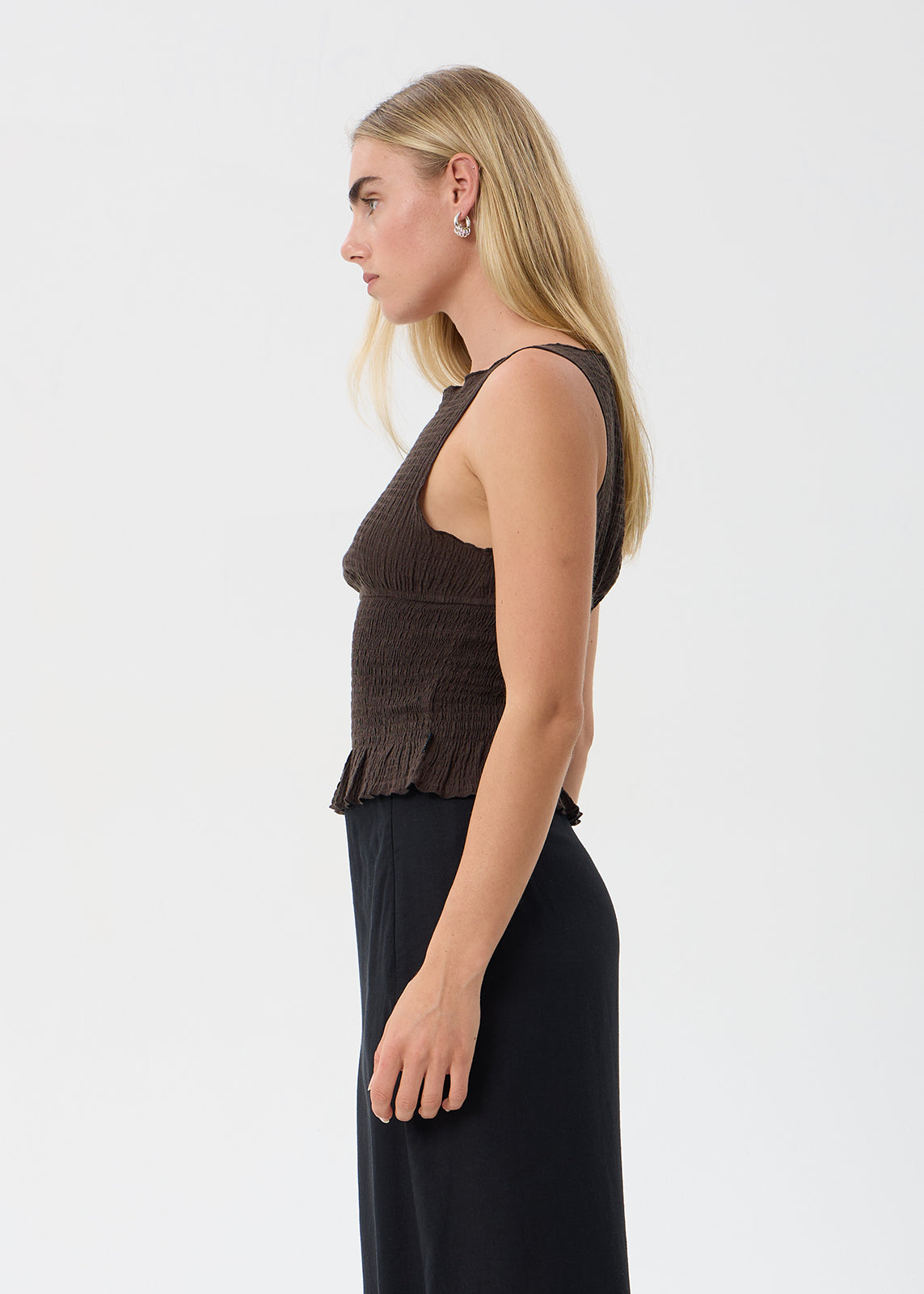AFENDS Cedar - Seersucker Sleeveless Top - Coffee