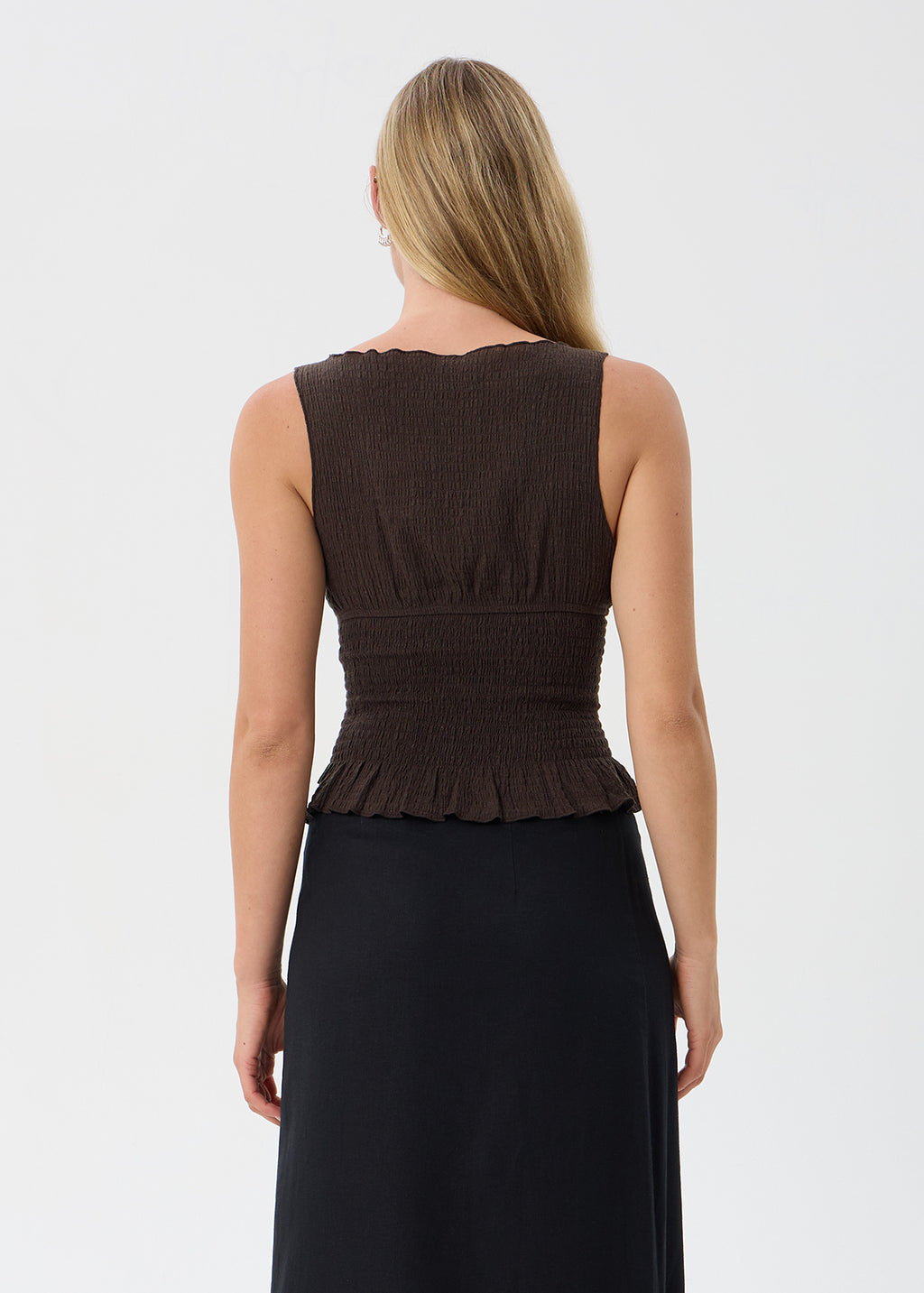 AFENDS Cedar - Seersucker Sleeveless Top - Coffee