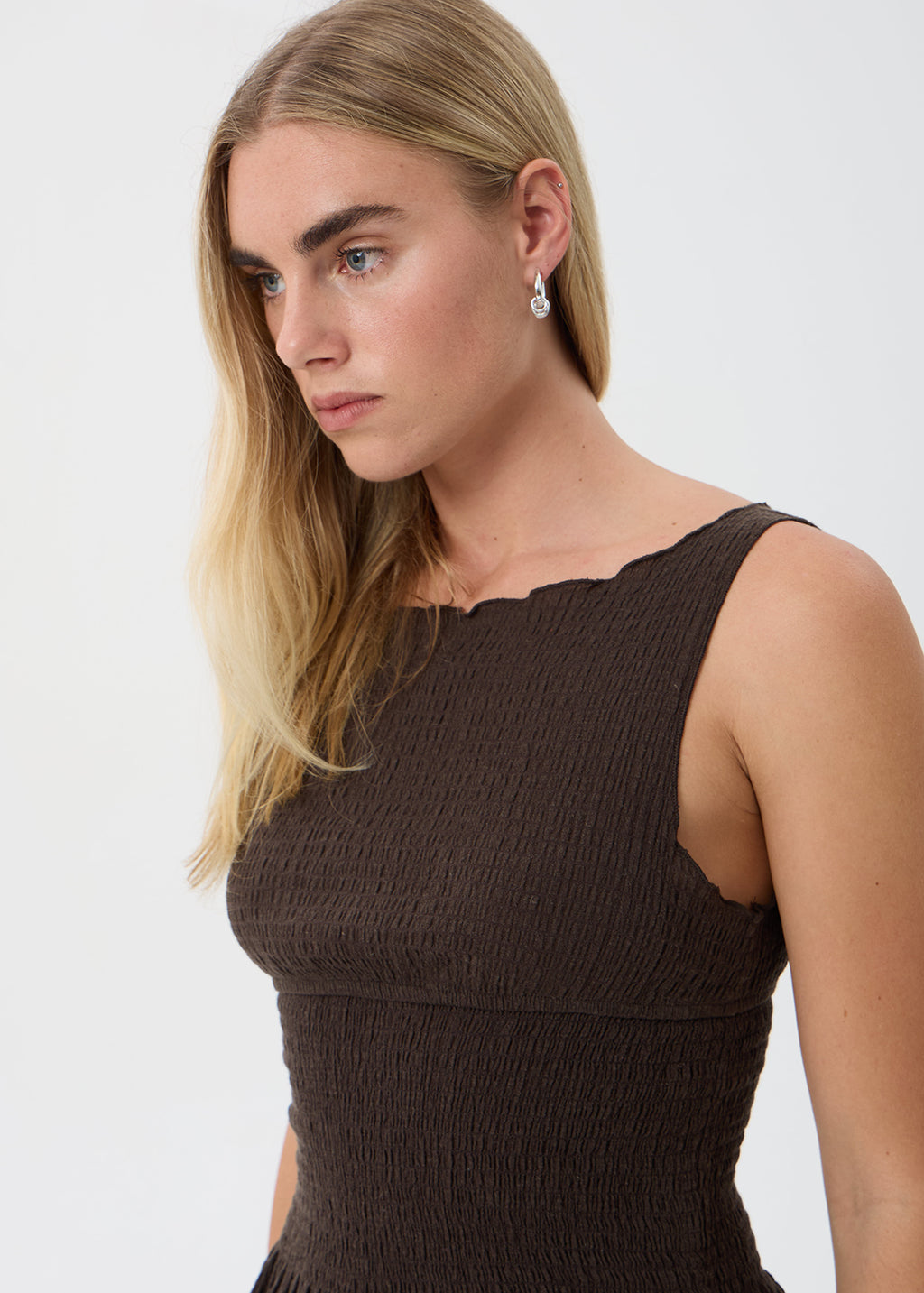AFENDS Cedar - Seersucker Sleeveless Top - Coffee