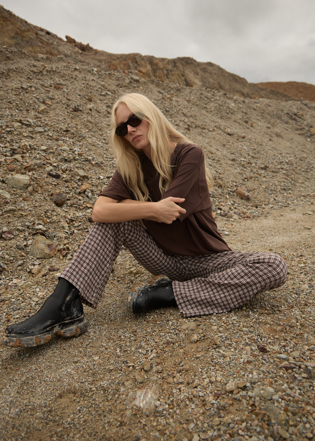 AFENDS Womens Base - Seersucker Flare Pant - Coffee Check
