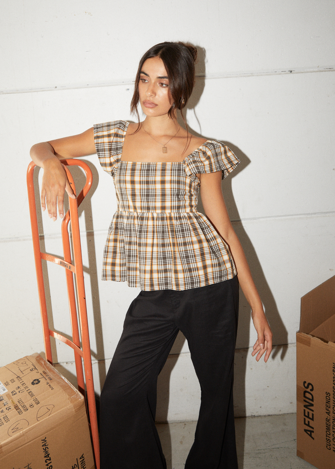 AFENDS Womens Check Out - Top - Moonbeam Check 