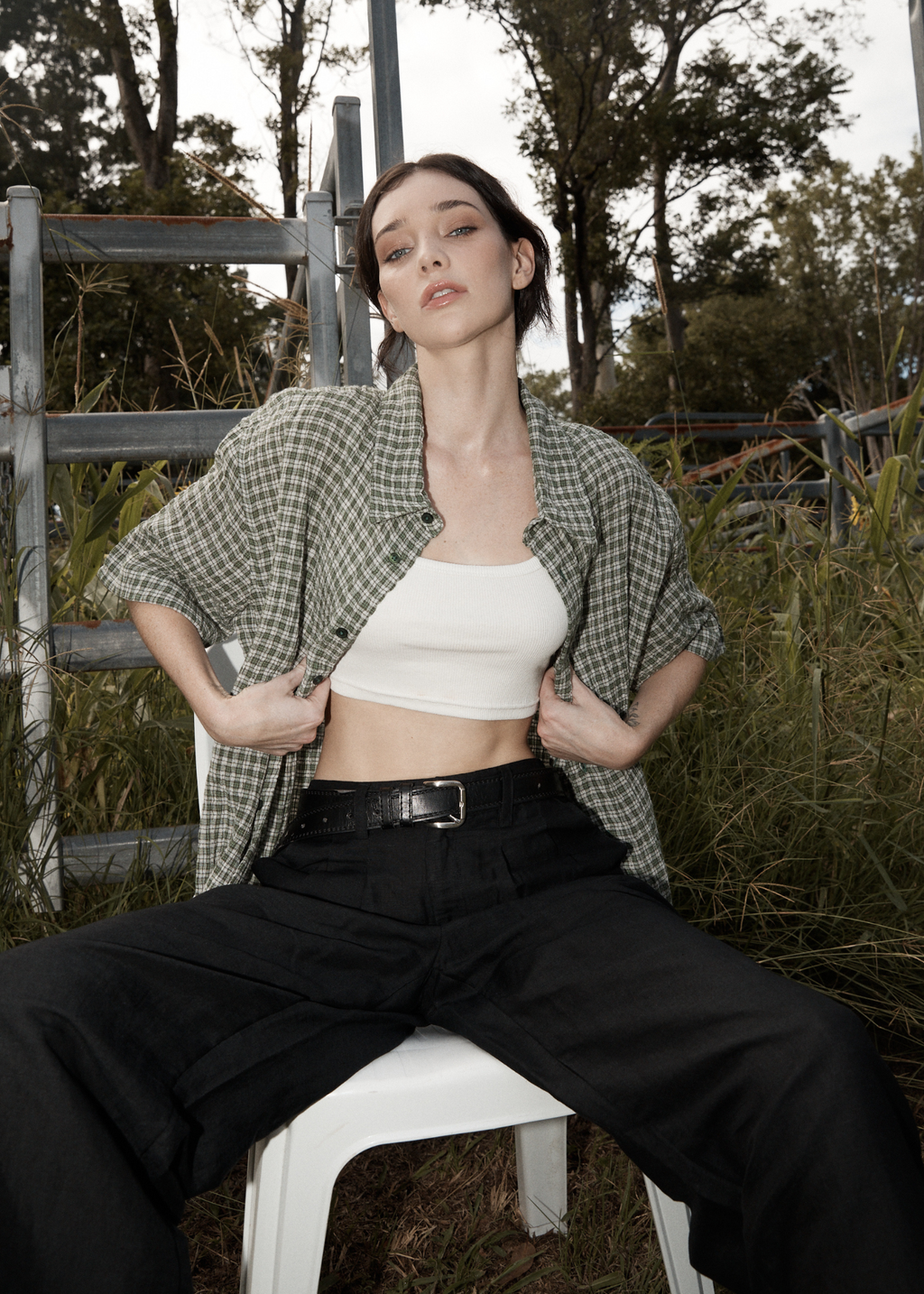 AFENDS Mens Base - Seersucker Short Sleeve Shirt - Deep Green Check