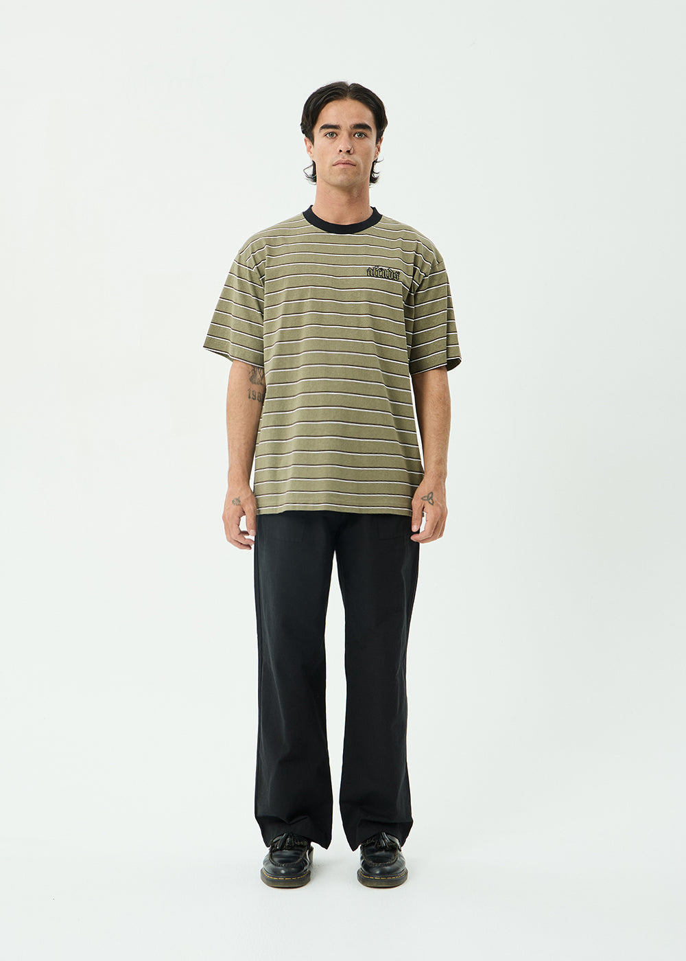 AFENDS Mens Altitude - Boxy Tee - Stone Stripe