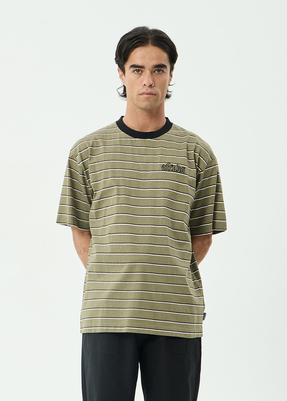 AFENDS Mens Altitude - Boxy Tee - Stone Stripe