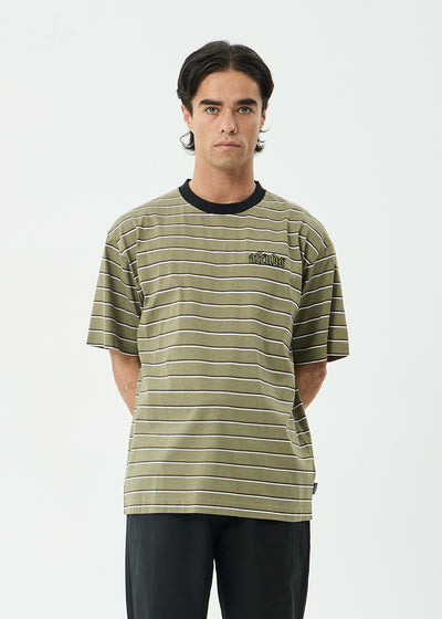 AFENDS Mens Altitude - Boxy Tee - Stone Stripe