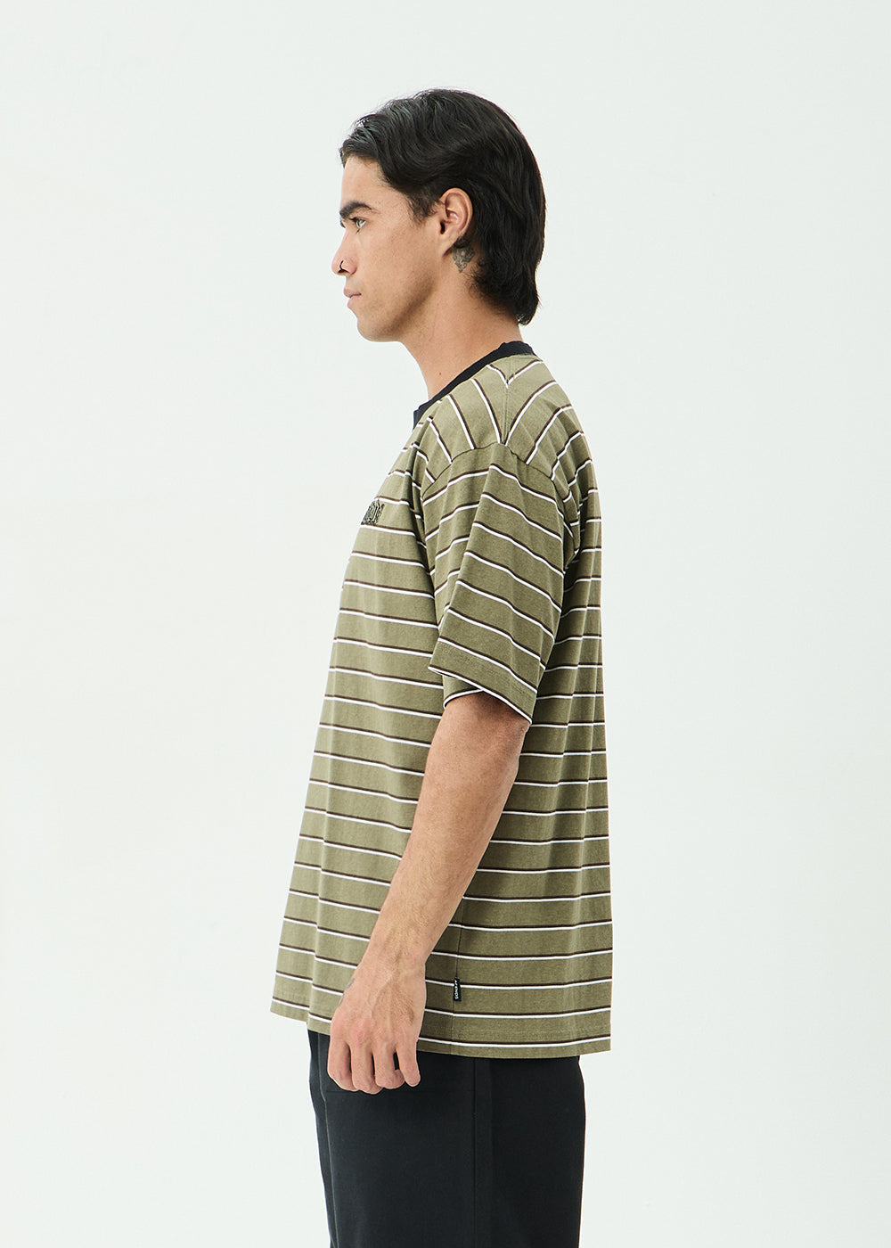 AFENDS Mens Altitude - Boxy Tee - Stone Stripe
