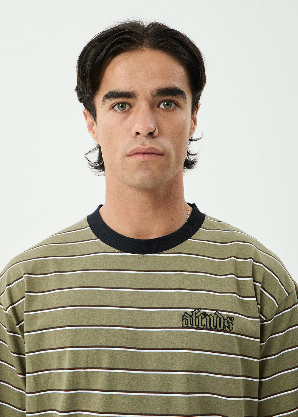 AFENDS Mens Altitude - Boxy Tee - Stone Stripe