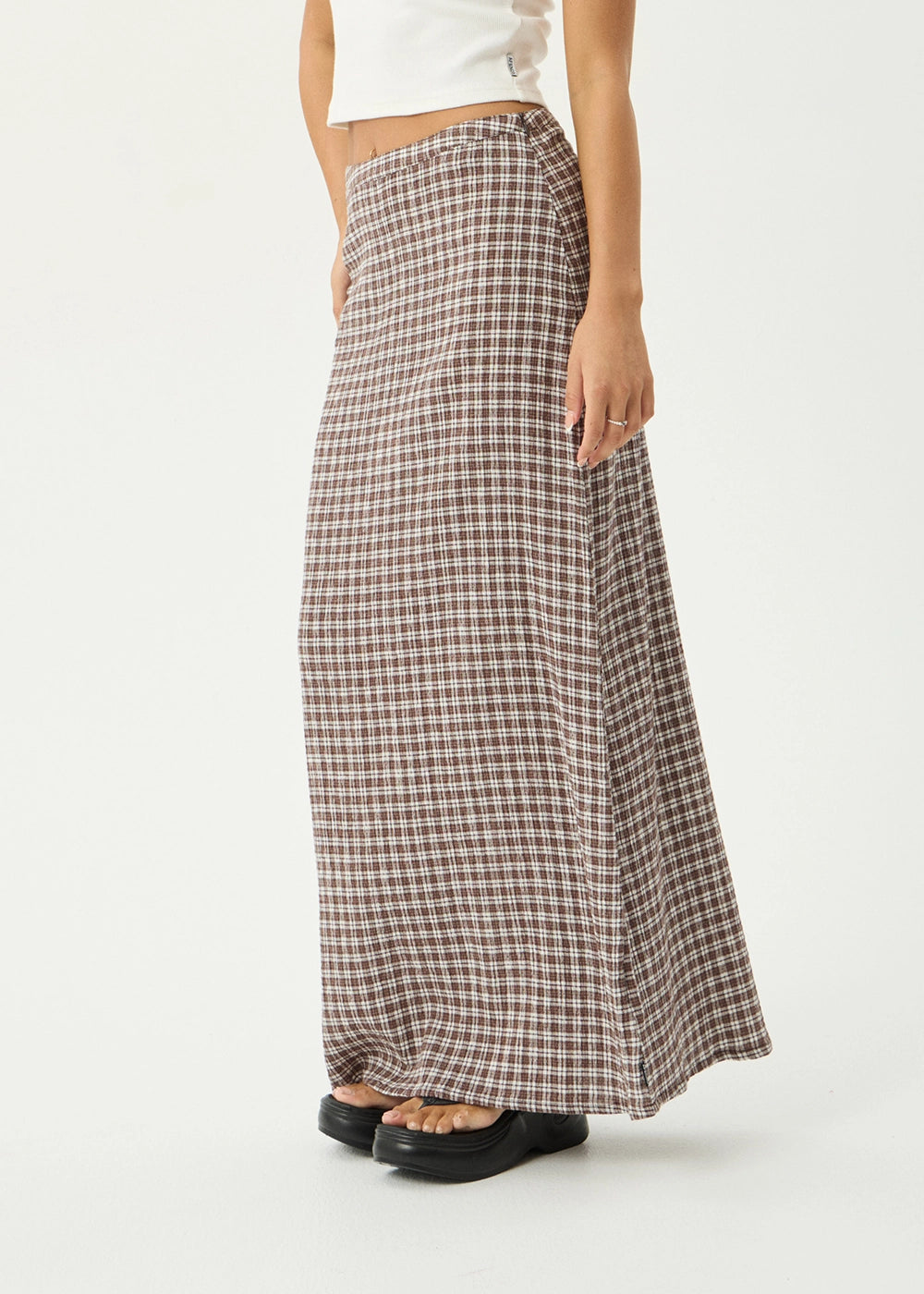 AFENDS Womens Base - Seersucker Maxi Skirt - Coffee Check