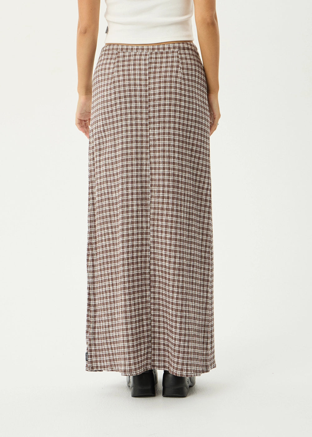 AFENDS Womens Base - Seersucker Maxi Skirt - Coffee Check