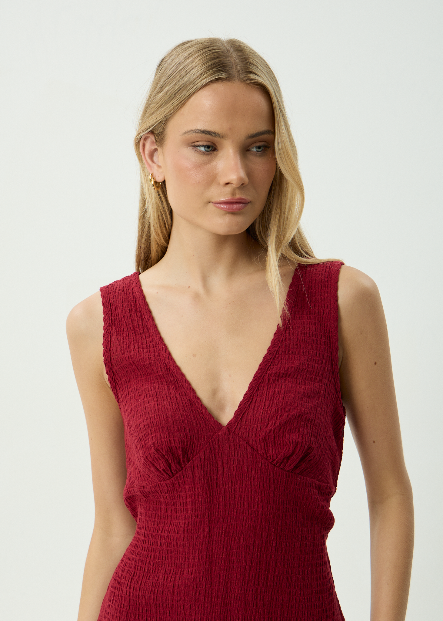 AFENDS Womens Grace - Seersucker Mini Dress - Burgundy