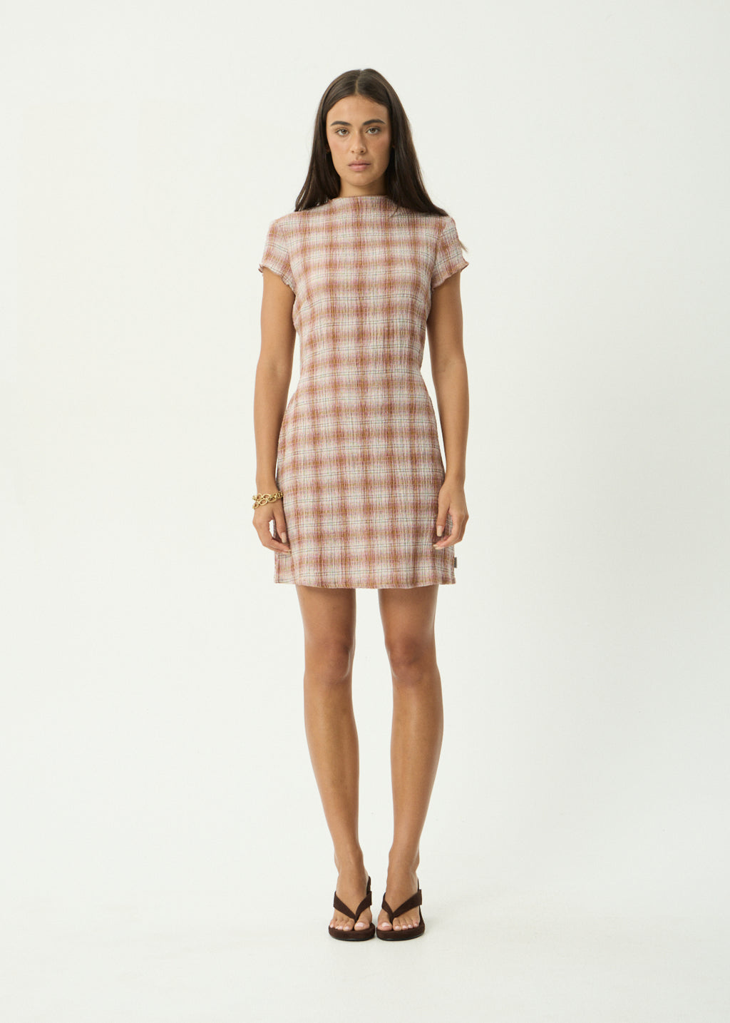 AFENDS Elodie - Seersucker Mini Dress - Desert Check