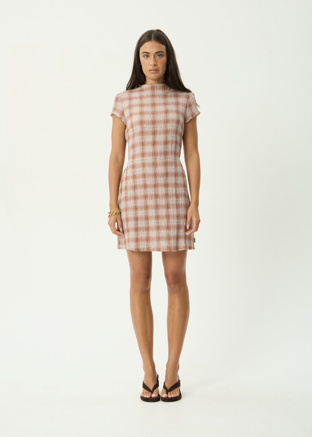 AFENDS Elodie - Seersucker Mini Dress - Desert Check