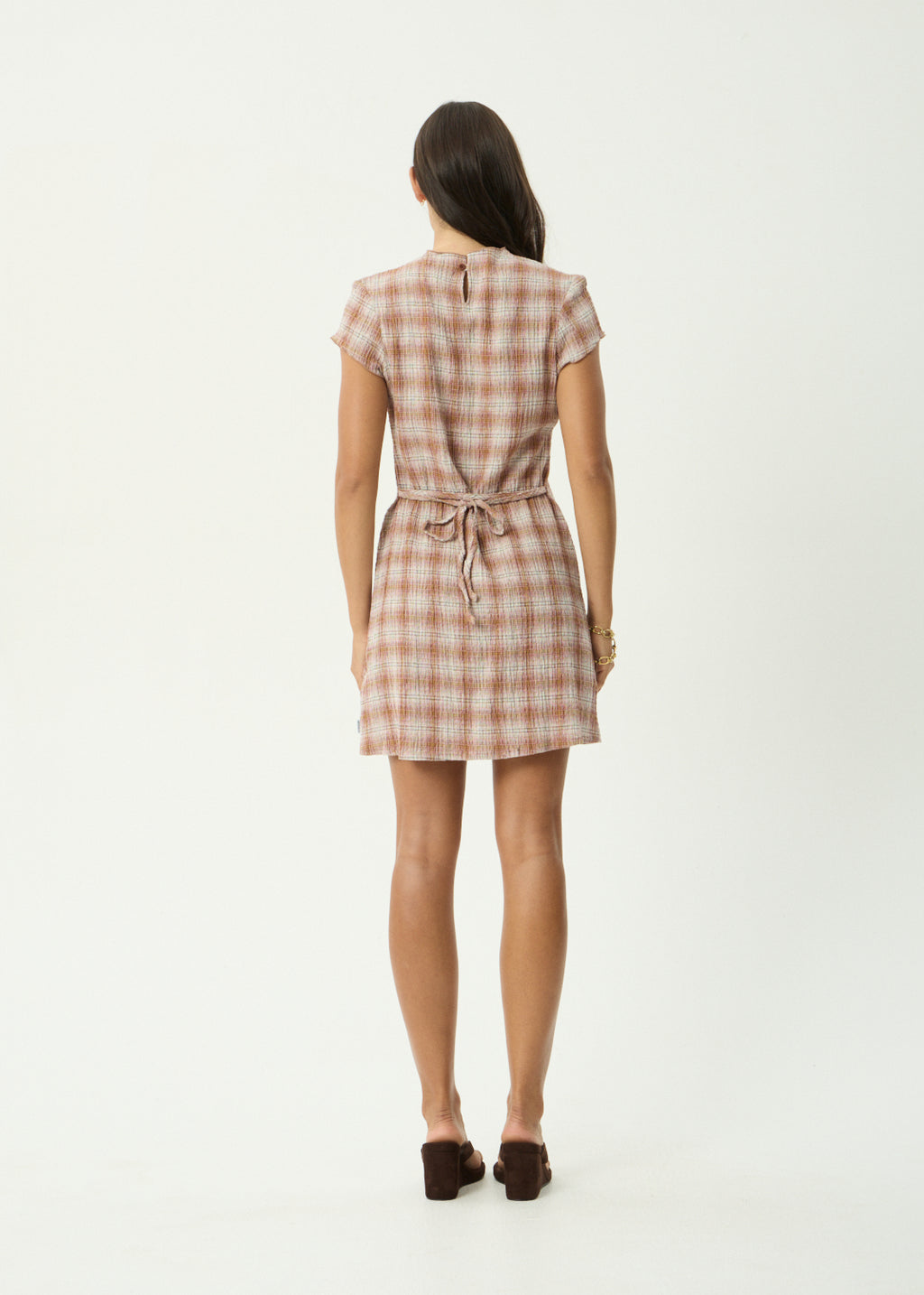 AFENDS Elodie - Seersucker Mini Dress - Desert Check