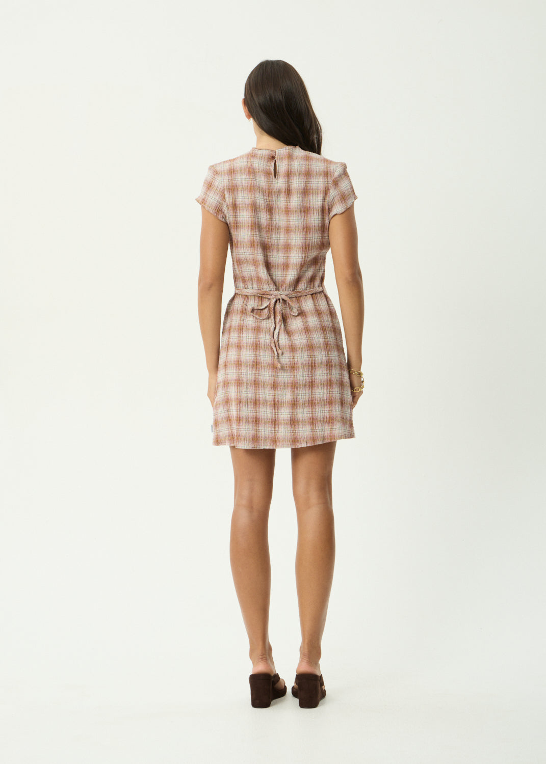 AFENDS Elodie - Seersucker Mini Dress - Desert Check