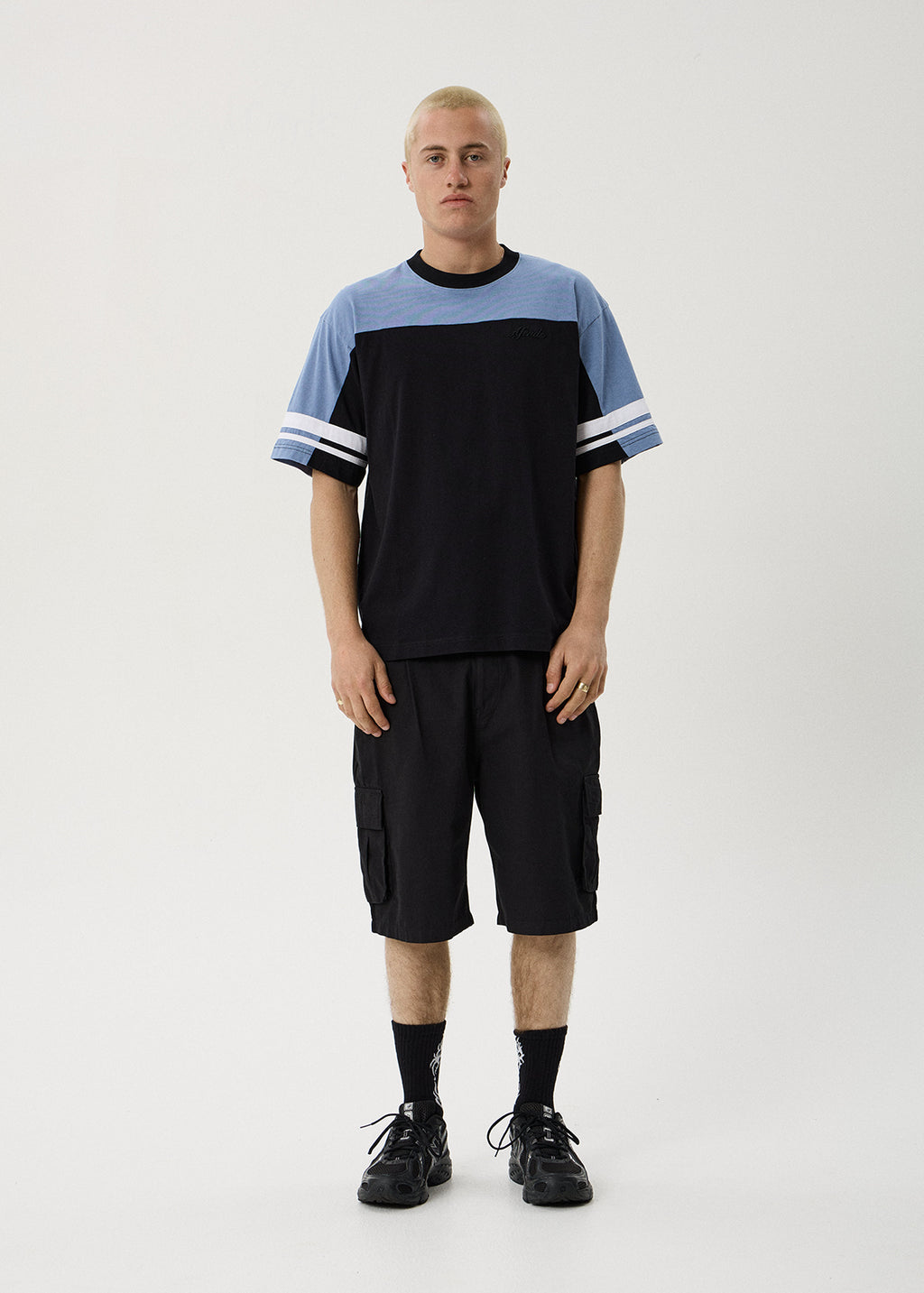 AFENDS Origin - Boxy Vintage Tee - Black / Blue