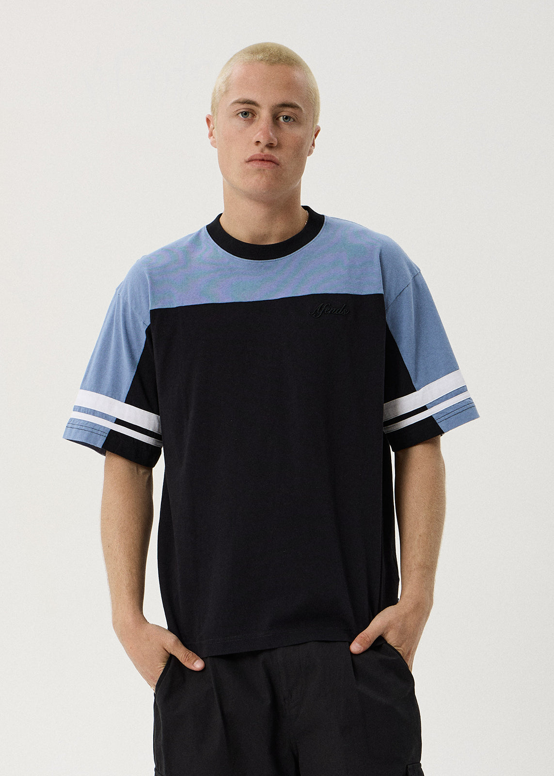 AFENDS Origin - Boxy Vintage Tee - Black / Blue
