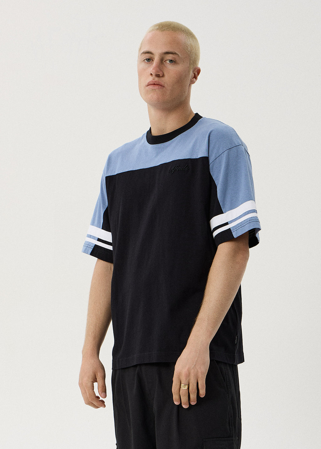 AFENDS Origin - Boxy Vintage Tee - Black / Blue