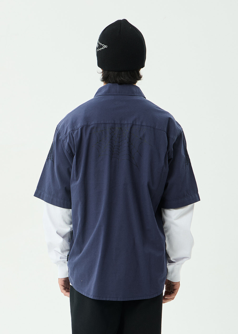 AFENDS Mens Supply - Workwear Short Sleeve Shirt - Washed Deep Sea