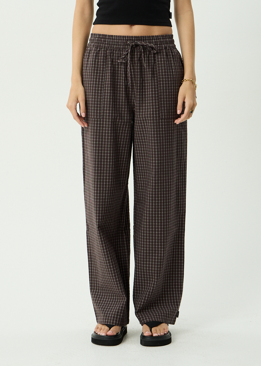 AFENDS Womens Harriet - Seersucker Wide Leg Pant - Chocolate Check
