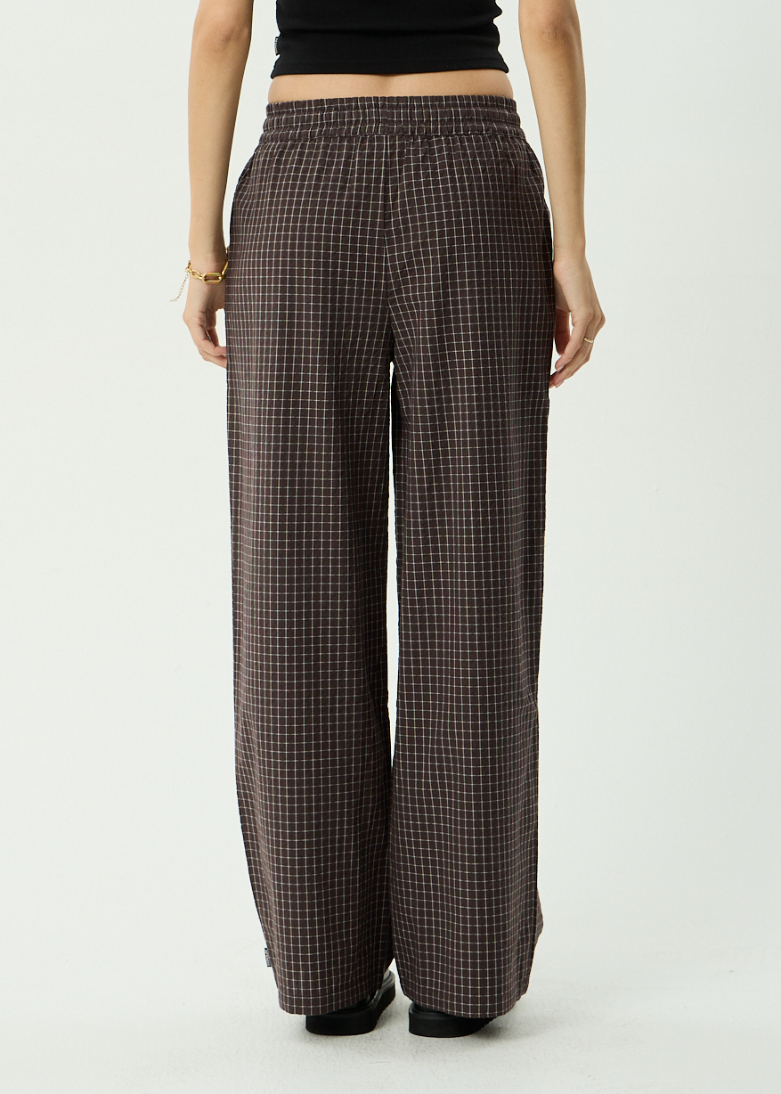 AFENDS Womens Harriet - Seersucker Wide Leg Pant - Chocolate Check