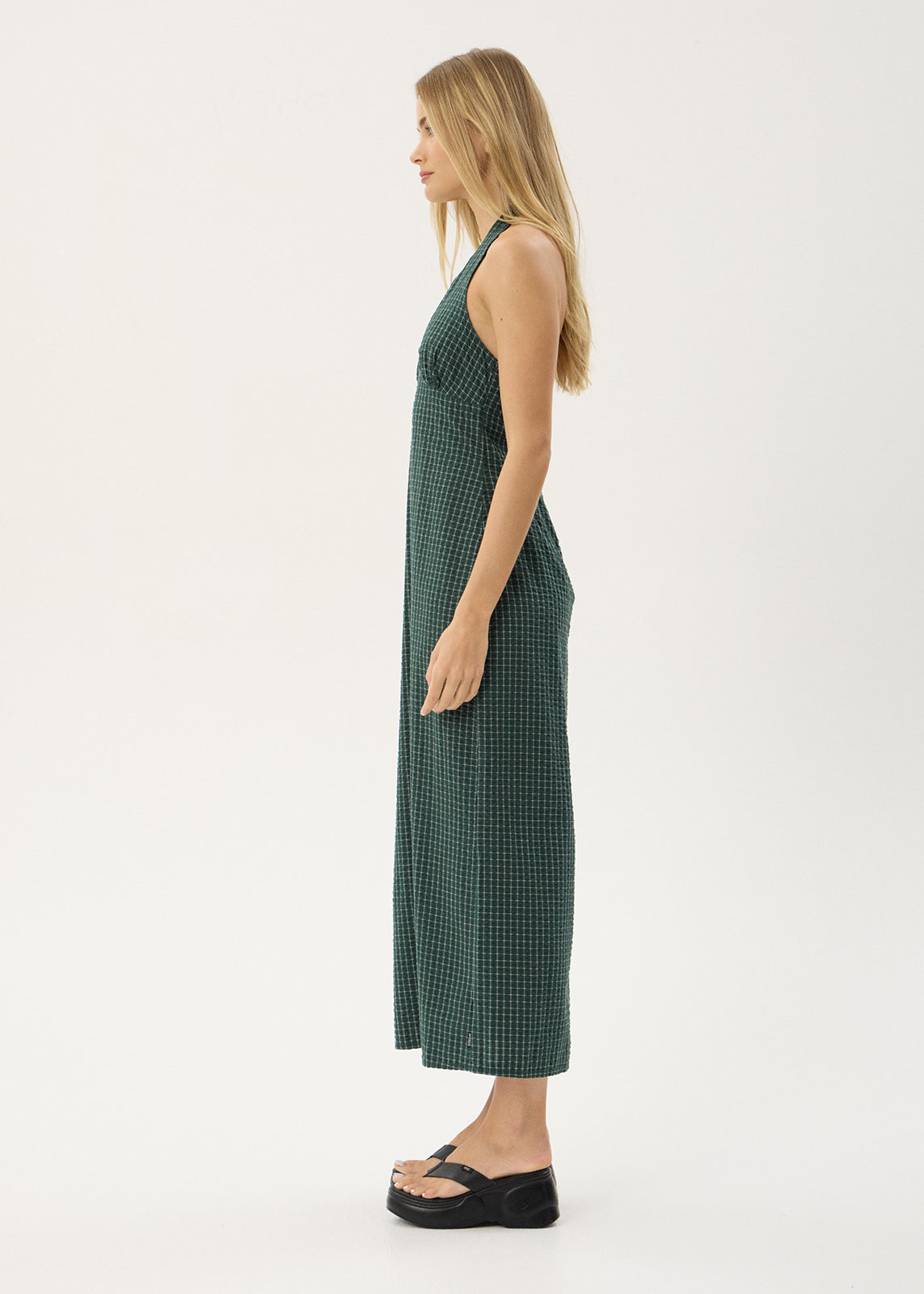 AFENDS Womens Alexa - Seersucker Maxi Dress - Reverb Pine Check