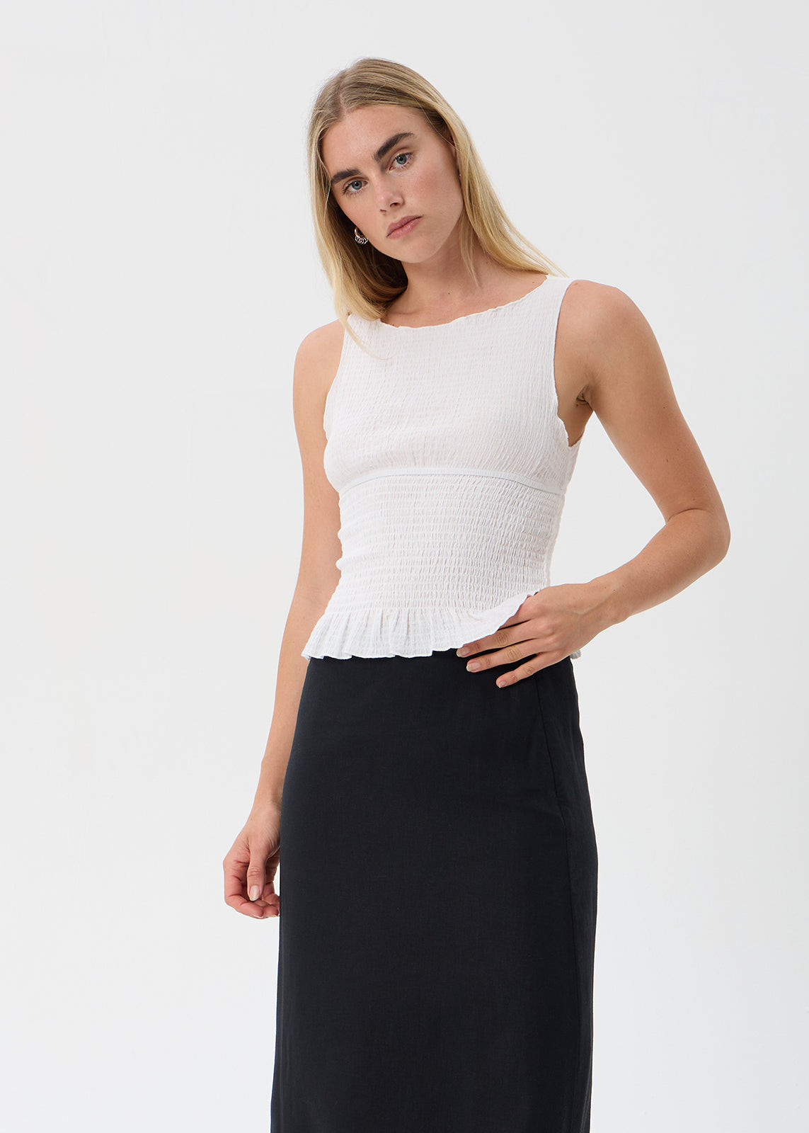 AFENDS Cedar - Seersucker Sleeveless Top - Off White