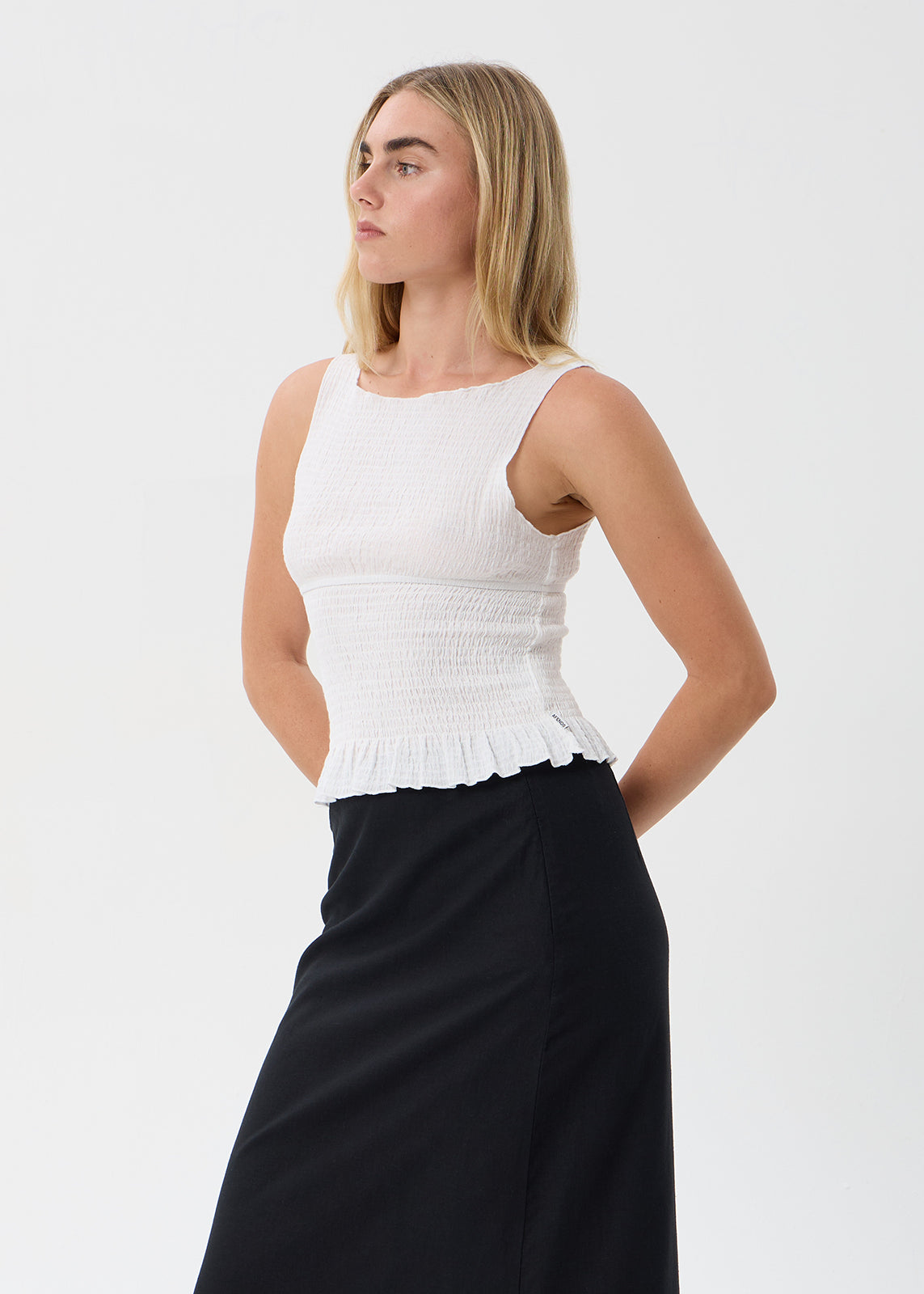 AFENDS Cedar - Seersucker Sleeveless Top - Off White