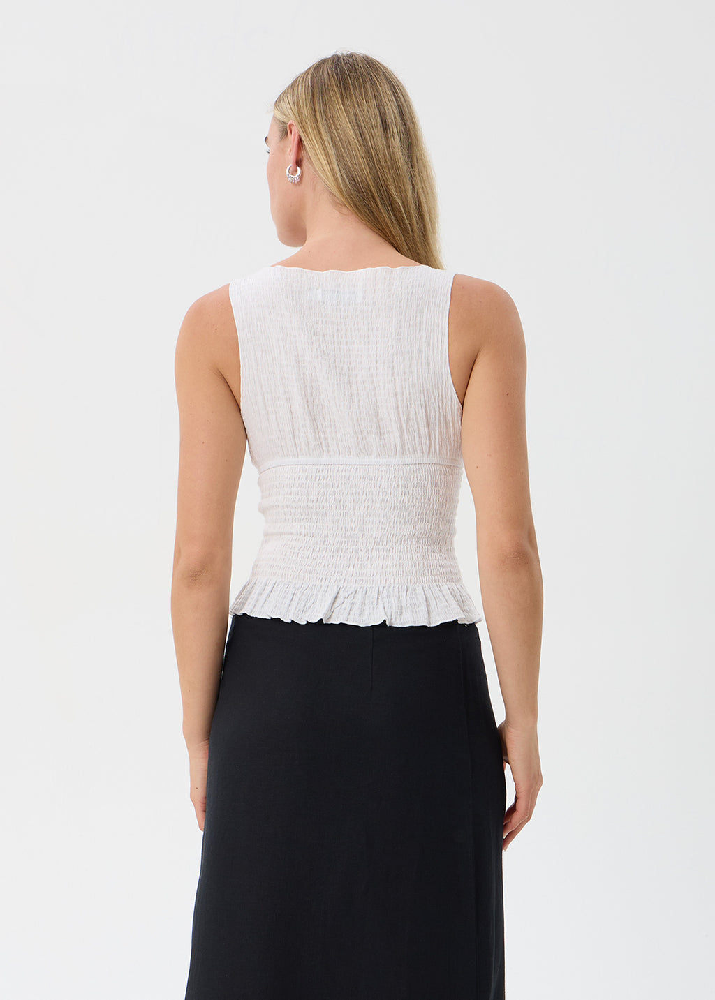AFENDS Cedar - Seersucker Sleeveless Top - Off White