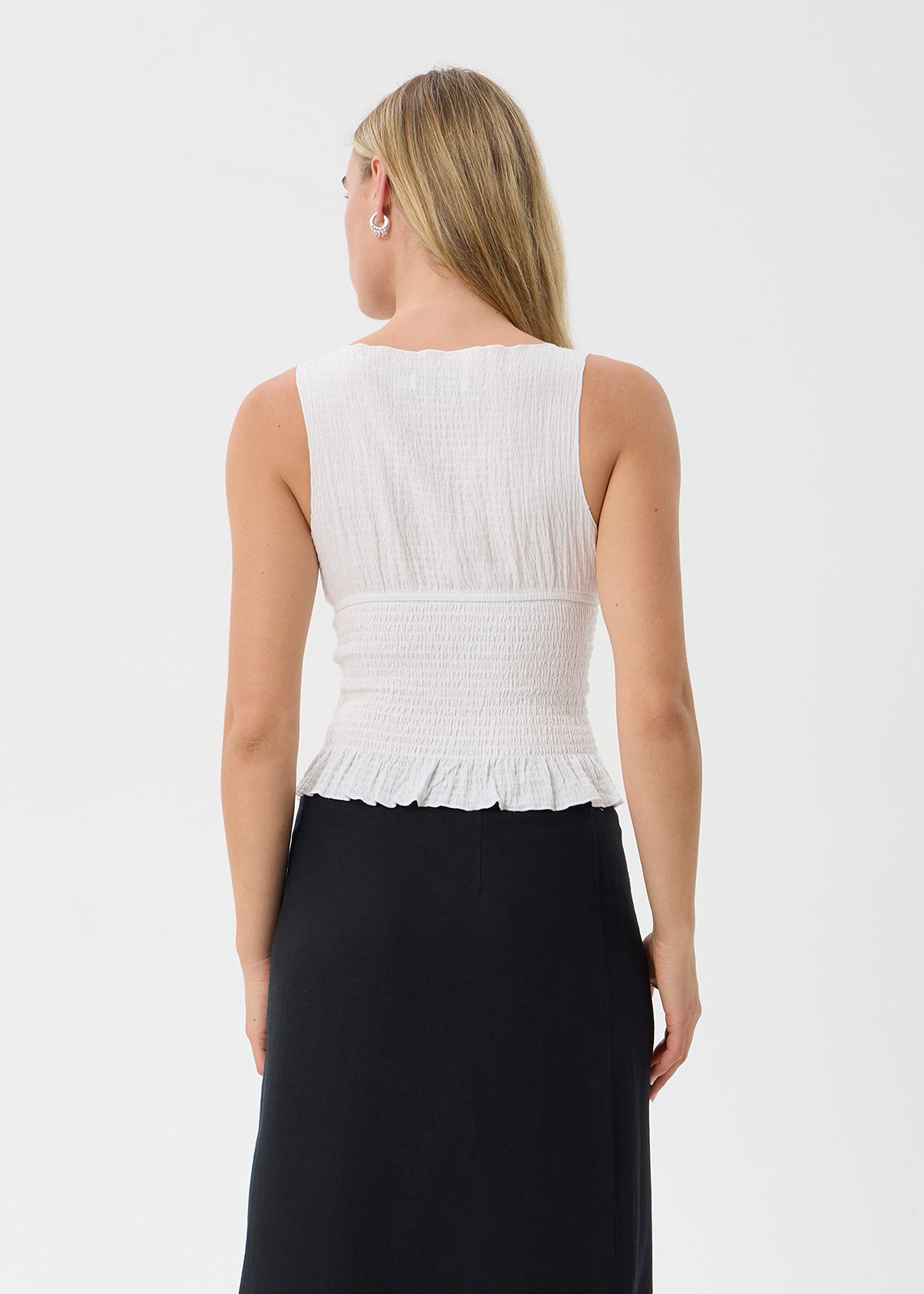 AFENDS Cedar - Seersucker Sleeveless Top - Off White