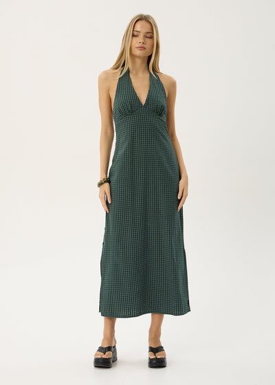 AFENDS Womens Alexa - Seersucker Maxi Dress - Reverb Pine Check