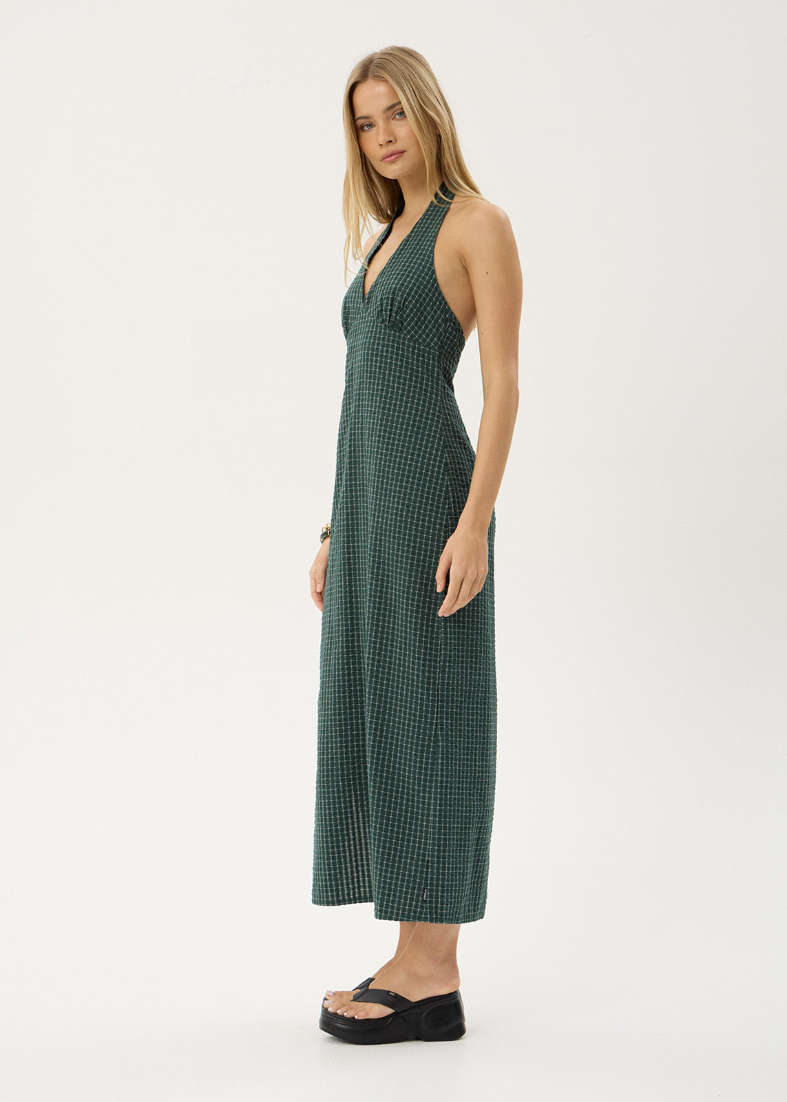 AFENDS Womens Alexa - Seersucker Maxi Dress - Reverb Pine Check