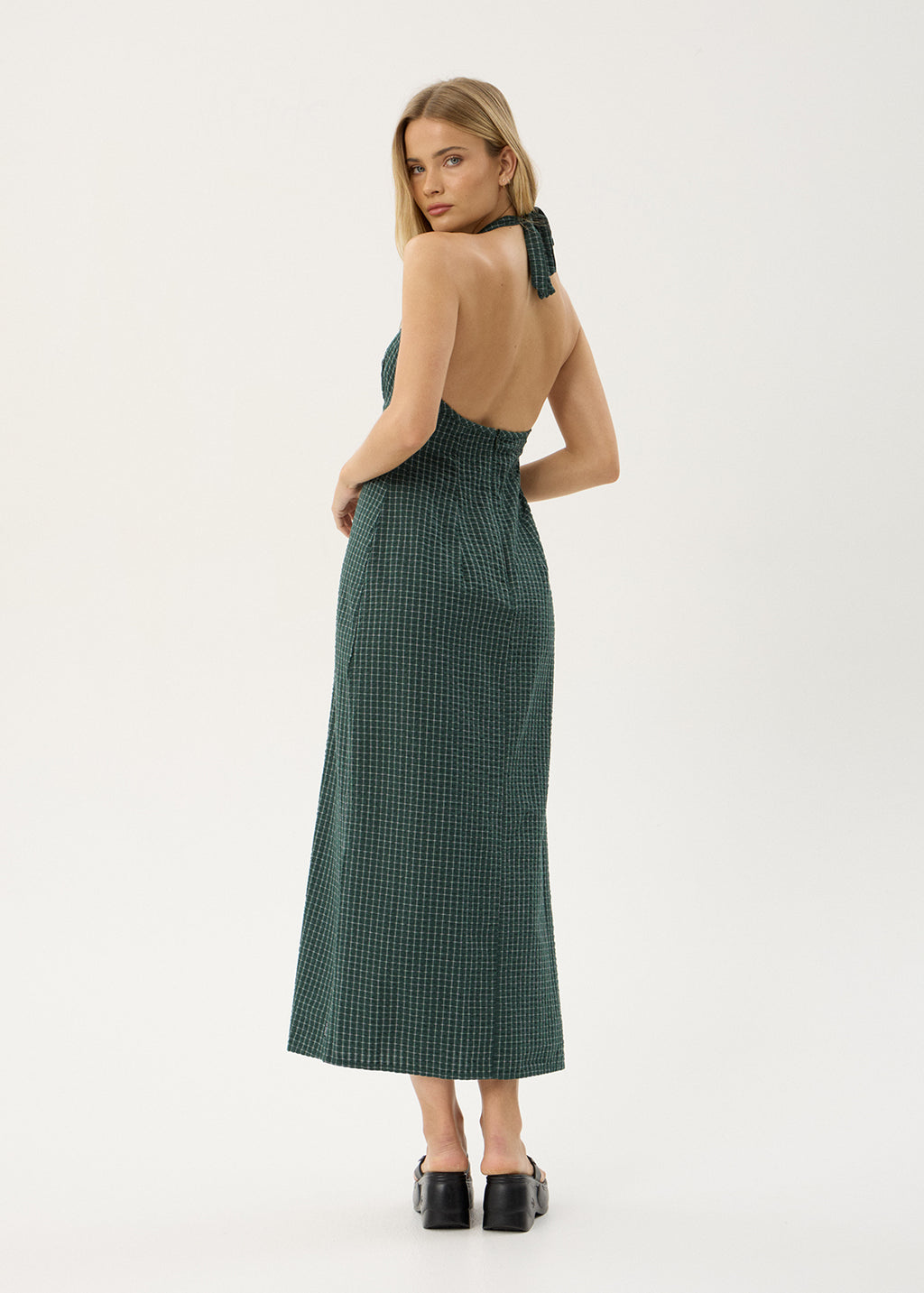 AFENDS Womens Alexa - Seersucker Maxi Dress - Reverb Pine Check