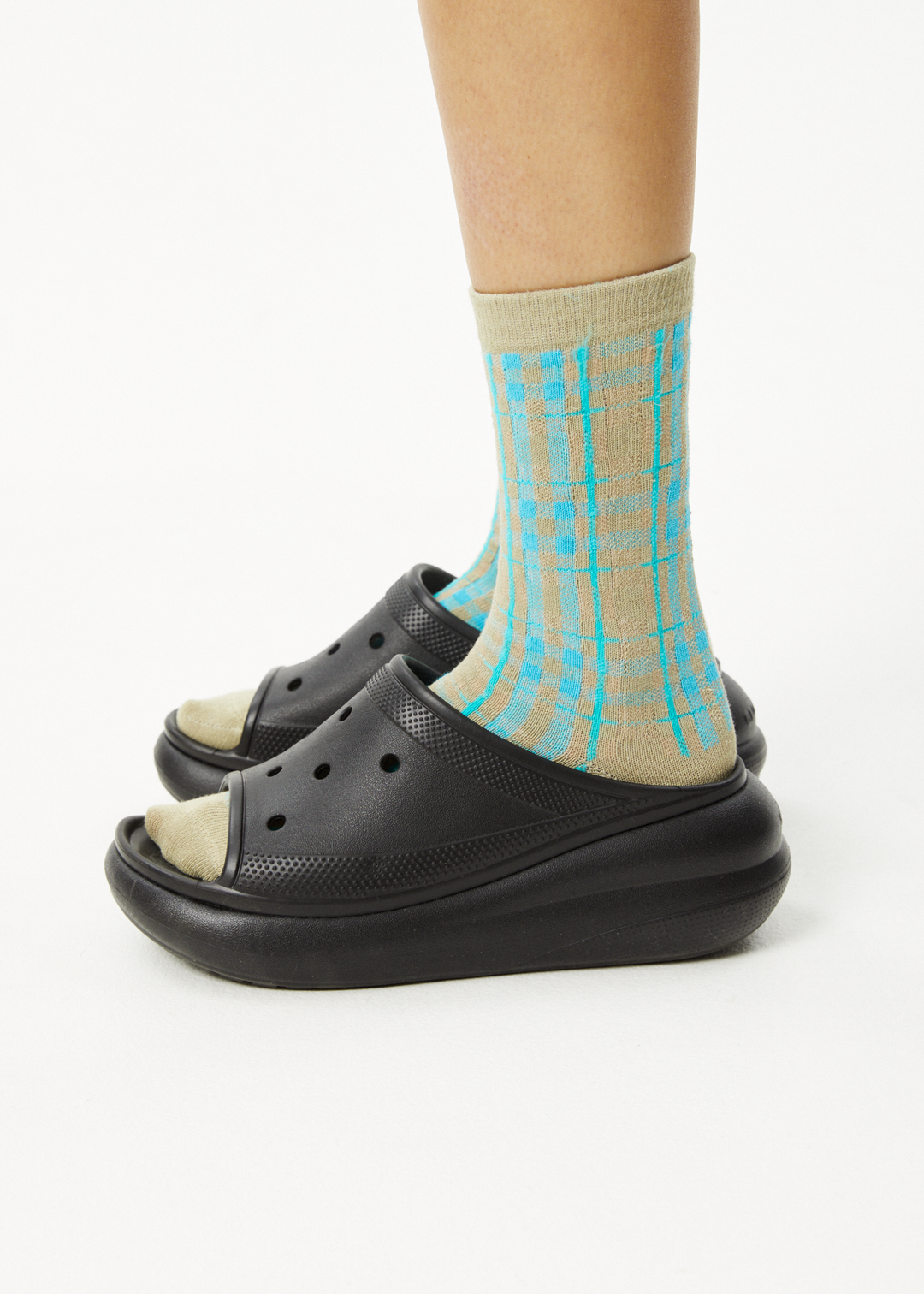 AFENDS Unisex Millie - Crew Socks - Tan Check 