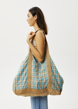 Afends Unisex Millie - Hemp Oversized Tote Bag - Tan Check - Afends unisex millie   hemp oversized tote bag   tan check 