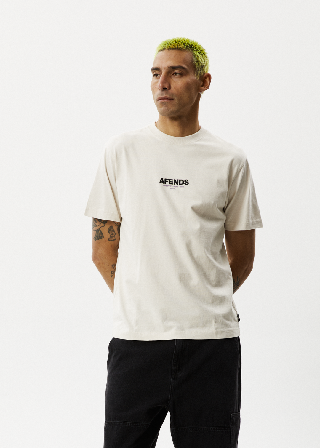 AFENDS Mens Vinyl - Retro Fit Tee - Moonbeam 