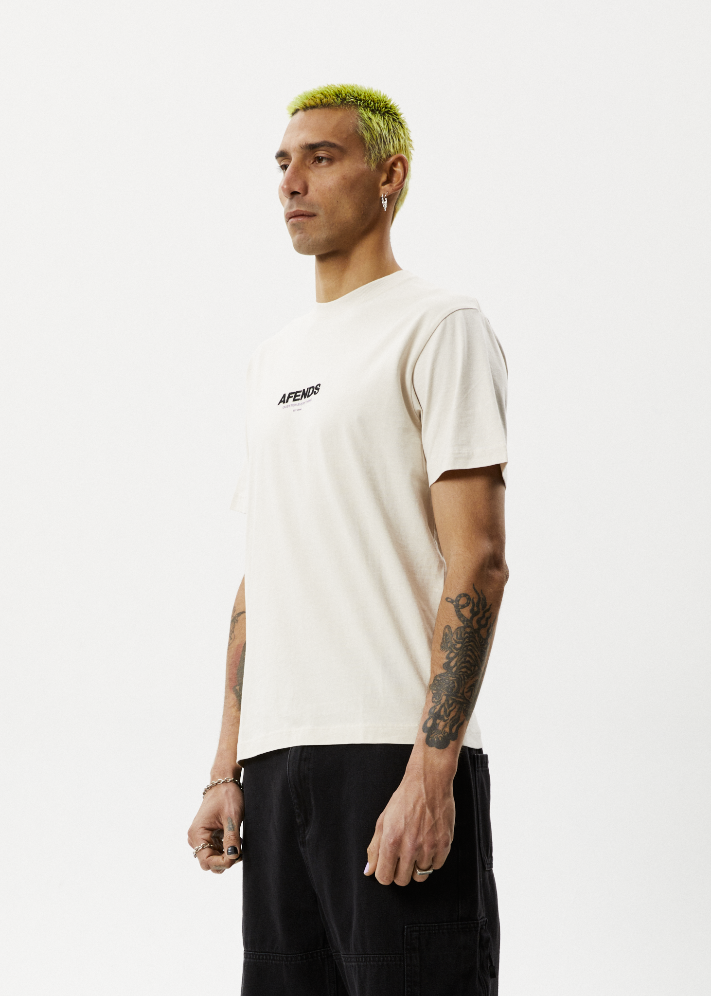 AFENDS Mens Vinyl - Retro Tee - Moonbeam