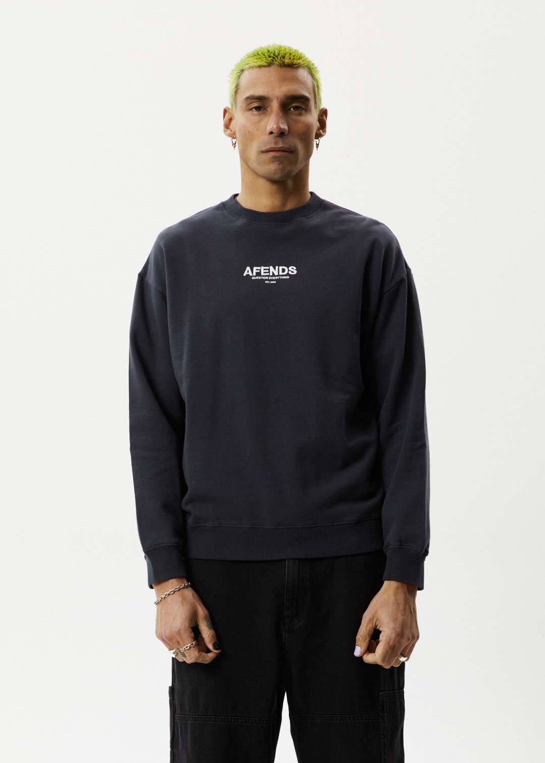 AFENDS Mens Vinyl - Crew Neck Jumper - Charcoal 