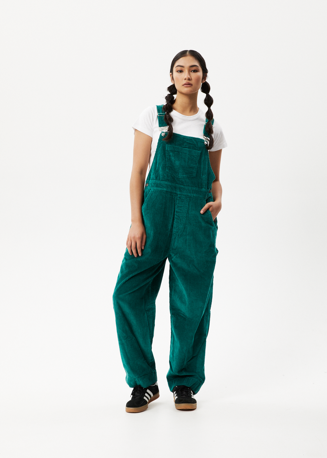 AFENDS Womens Louis Corduroy Baggy Overalls Emerald