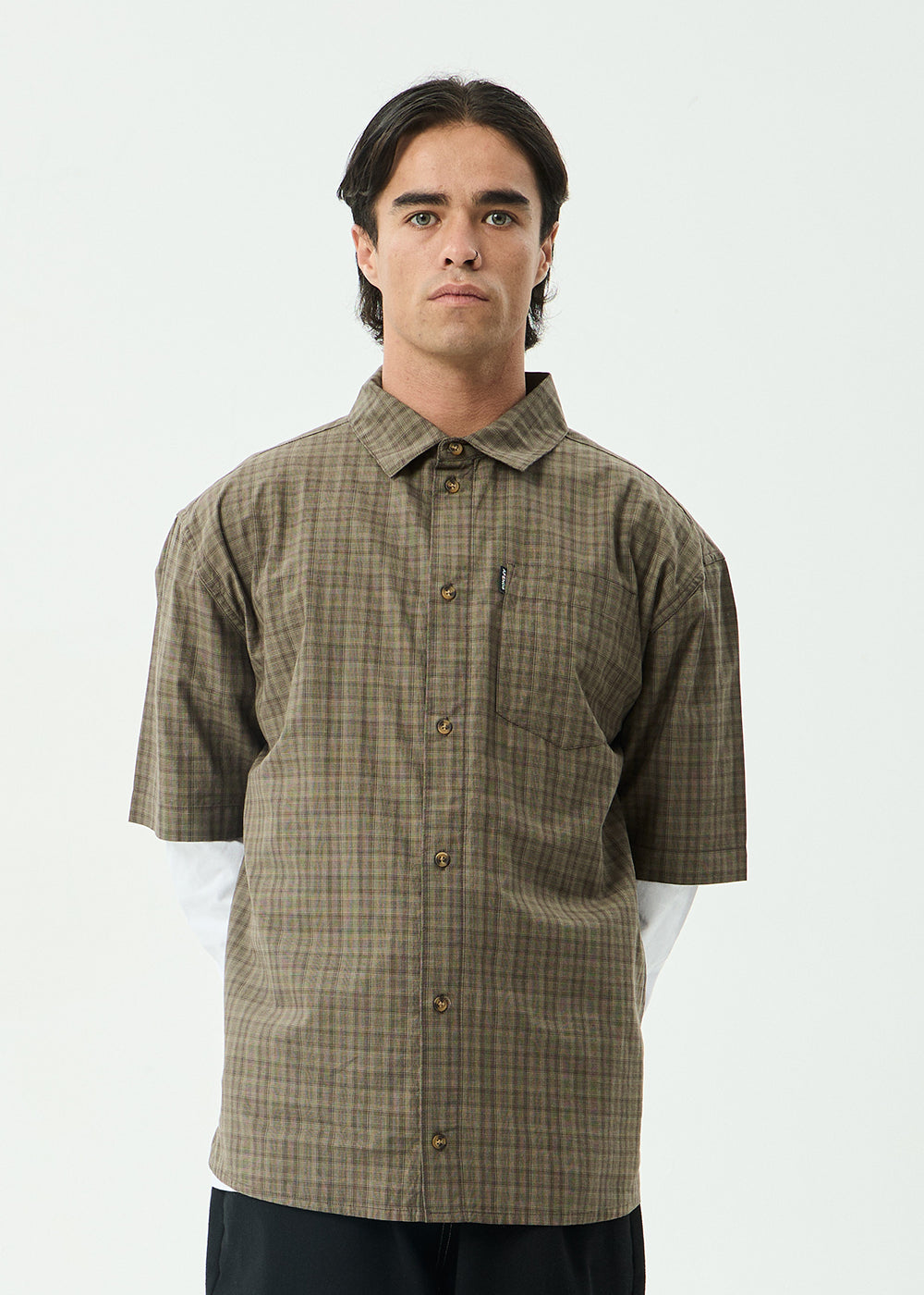 AFENDS Mens Shadow - Short Sleeve Shirt - Stone Check
